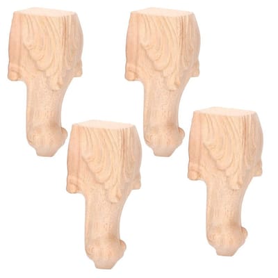Tyenaza 4 Stuks Gegraveerde Kastpoten - Europese Stijl Houten Meubelpoten 15x6cm
