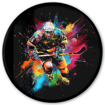 Poster in lijst Rond - Fotolijst 40x40 cm - Posters - Graffiti - Sport - IJshockey - Hockey - Ronde posterlijst zwart - Decoratie - Wanddecoratie woonkamer - Muurdecoratie slaapkamer