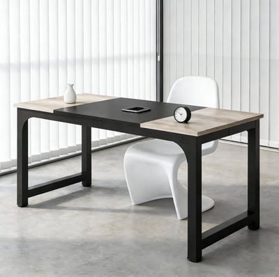 Vergadertafel - Rechthoekig Bureau Voor 6 Personen - Voor Kantoor En Thuiswerkplek - Metaal En Houtlook - 180x80x75 Cm - Zwart Grijs
