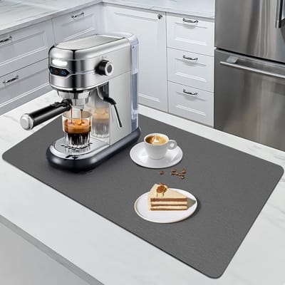 60 x 40 cm grote onderlegger voor keukenservies, flessen, koffiezetapparaten, keukenmachines, sneldrogende spatbescherming, mat incl. kiezelgoer, antislip onderlaag (grijs)