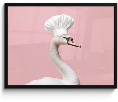 Fotolijst inclusief poster - Posterlijst 70x50 cm - Posters - Zwaan - Koksmuts - Mooi - Klassiek - Foto in lijst - Keuken decoratie muur - Wanddecoratie accessoires - Muurdecoratie - Schilderijen