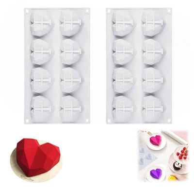 2 stuks - Hartvormige siliconen cakevorm - Chocoladevorm - Siliconen bakvorm - 8 compartimenten - Wit - Geschikt voor snoep, fondant, ijs, zeep, cupcakes, cheesecake, gelei