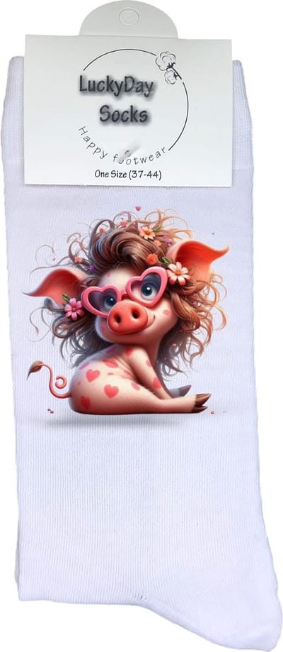 Hartjes varkentje - verjaardag cadeau - Moederdag - Vaderdag - opkikkertje - kerst cadeau sokken - valentijnsdag - Sokken waar je vrolijk van wordt - leuke sokken voor heren en dames - leuk cadeau - maat 37-44