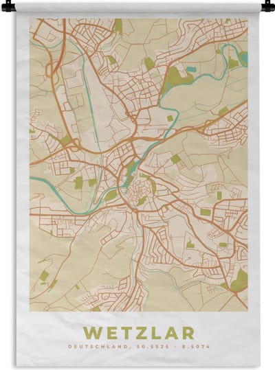 Wandkleed - Wanddoek - Kaart - Wetzlar - Vintage - Plattegrond - Stadskaart - 120x180 cm - Wandtapijt