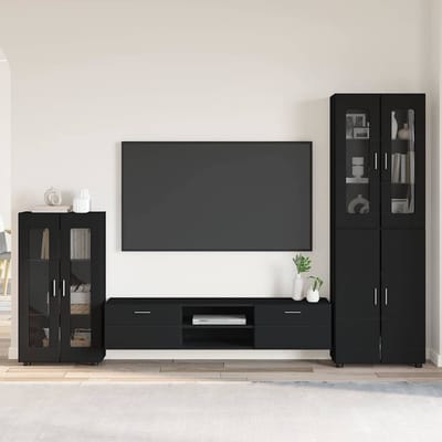 vidaXL Tv-meubelset met lade met plank FLORIN 3 pcs Zwart Bewerkt hout