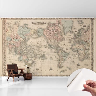 Coloray Zelfklevend Behang - Historische kaart Zelfklevend fotobehang - 416x254 cm - Beige Zelfklevend Behang - Voor op kantoor, voor de hal, voor de woonkamer - Peel-and-stick techniek - Stickerbehang op rol