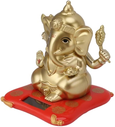 Dailygoods - Ganesha standbeeld - Zonne-aangedreven gelukssymbool - Goud - Handgemaakt ornament - Decoratie voor auto en huis - Geluk en welvaart