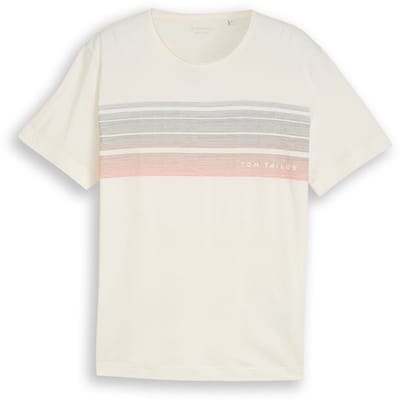 Tom Tailor - T-shirt met print op de borst - Maat XXL - Gardenia White