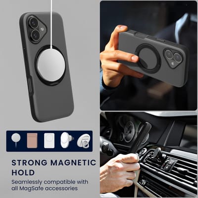 kwmobile Hoesje met 360° ringstandaard voor Apple iPhone 16 - Hardcase met draaibare kickstand - Compatibel met MagSafe - zwart