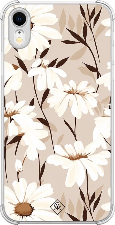 Casimoda® hoesje - Geschikt voor iPhone XR - In Bloom - Shockproof case - Extra sterk - TPU/polycarbonaat - Bruin/beige, Transparant