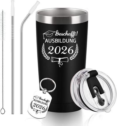Dailygoods- Wijnbeker 600 ml - Dubbelwandig - Roestvrij staal - Deksel - Rietje - Sleutelhanger - Drinkbeker