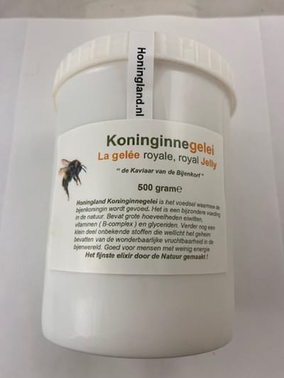 Honingland: Koninginnegelei , La gelée Royale , Koninginnebrij , Royal Jelly. 500 gram + gratis pot Bloemenhoning 500 gram.