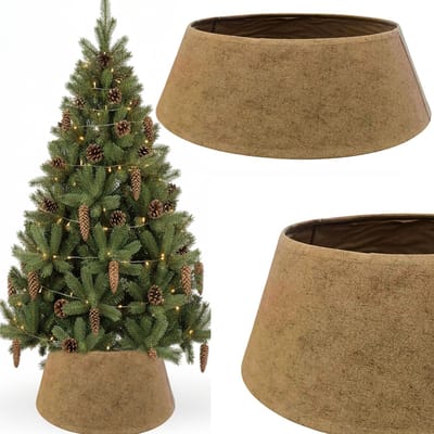 COIL Kerstboomrok, Kerstboomdeken, Kerstboomhoes, Kerstboomstandaard, Kerstboommand, Ovaal, Stof/Karton, Beige, Diameter: 68 cm