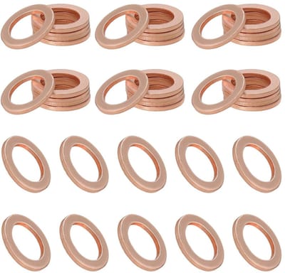 Dailygoods - 20 stuks koperen ringen assortiment, M18 x 24 x 1,5 koperen afdichtringen, assortiment plat koperen afdichtringen, set voor olieafvoerschroef, afdichtring