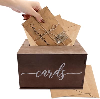 Kaartenbox Hout - Gastenboek Box - Feestelijke Ontvangst - Natuurlijke Houtnerf - 29x26x16 cm - Bruin