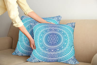 ABAKUHAUS Etnische kussensloopset (2 stuks), meditatiethema, 50 cm, lichtblauw
