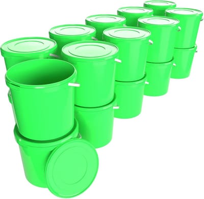Ronde Luchtdichte Emmer 20L met Deksel - Ideaal voor Voedsel en Chemische Opslag - 10 Stuks Groen