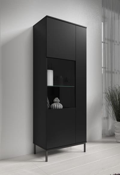 Meubella - Vitrinekast Queen - Mat Zwart - 70 cm