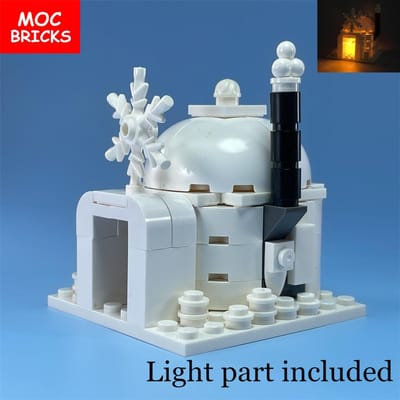 Ensemble Briques MOC Igloo Maison Lumineuse Vue Architecture Ville Célèbre Glace & Neige Bloc de Construction Éducatif Cadeaux de Noël white