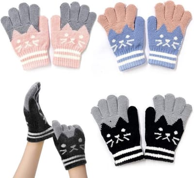 MK Stoer - Winterhandschoenen - Pluche voering - Gebreid - Cartoon - Kinderen - Lichtblauw Rode winterhandschoenen voor kinderen met pluche voering, gebreid, cartoon, geschikt voor kinderen (lichtblauw, roze, zwart)