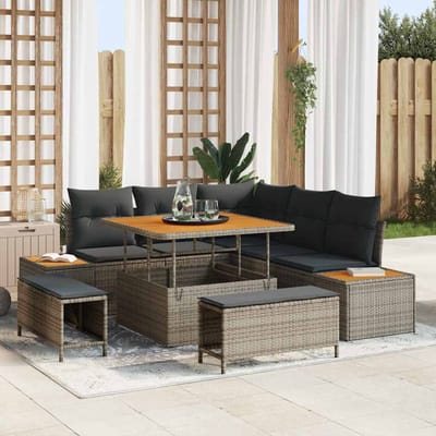 vidaXL - Tuinbank - Set - 8 - st - 7-Aantal - zitplaatsen - Grijs - Poly - rattan