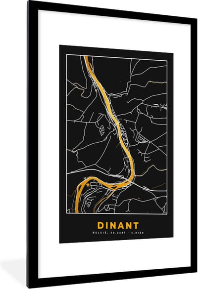 Fotolijst incl. Poster - Stadskaart - Dinant - Kaart - Goud - Plattegrond - 60x90 cm - Posterlijst