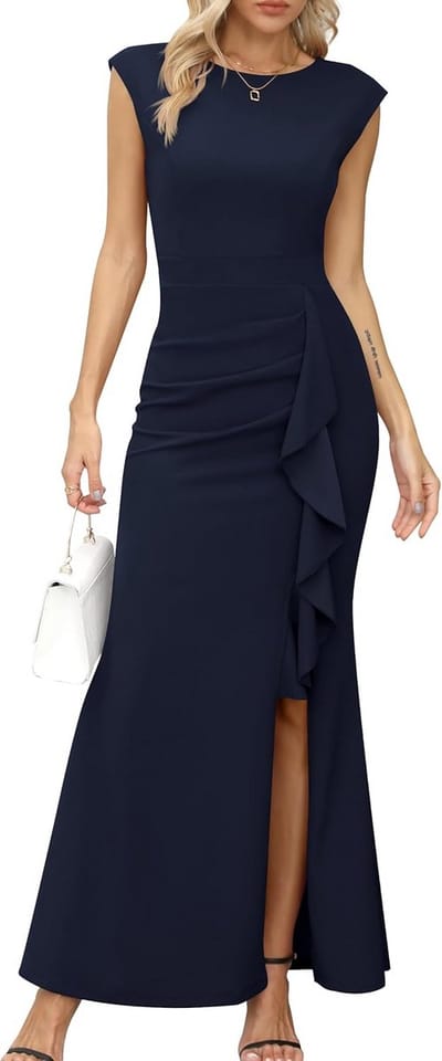 Elegante Maxi Avondjurk Dames met Vleugelmouwen en Split - Geschikt voor Feest of Bruiloft