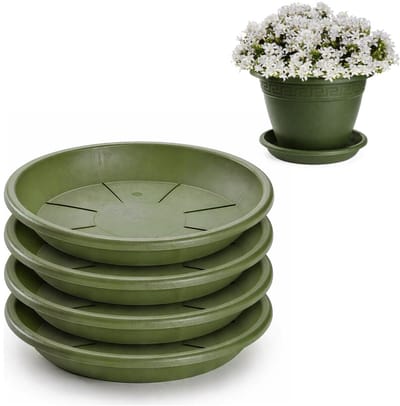 Plasticforte plantenpot onder schotel / opvang schaal - 4x - groen - dia 28 cm - Kunststof - voor een pot met dia 35/40 cm