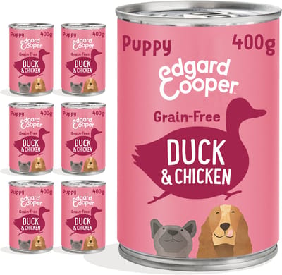 6x Edgard & Cooper Blik Honden Natvoer Puppy Hondenvoer Eend - Kip 400 gr