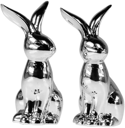 Decoratieve Paashaas Keramiek Decoratieve Konijn Zittend Zilver 18cm 2