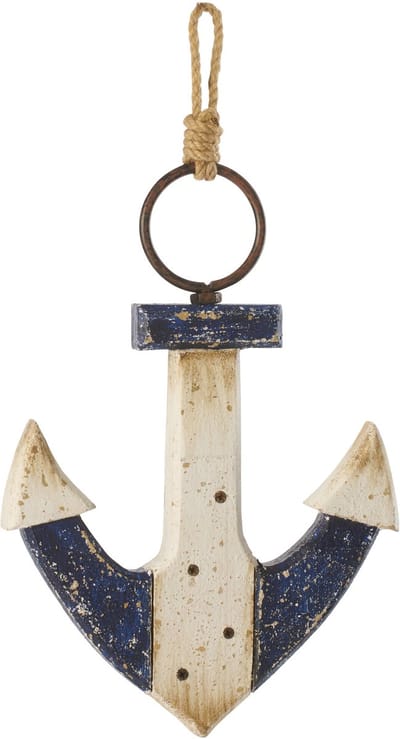 J-Line decoratie Anker - hout - blauw/wit - small