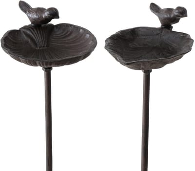 Dailygoods- Vogelbad Gietijzer - Vogelbad op Paal - Tuin Decoratie voor Buiten - 20 x 14 cm - 98 cm Hoog - 1 Stuk - Tuindecoratie
