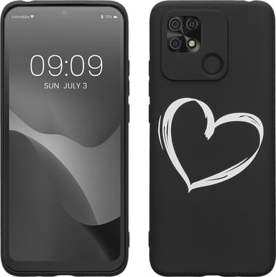 kwmobile telefoonhoesje geschikt voor Xiaomi Redmi 10C - Hoesje voor smartphone in wit / zwart - Backcover van TPU - Brushed Hart design