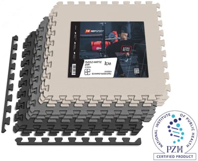 Hop-Sport HS-A010PM – Puzzelmat EVA – 1 cm dik – 9 stuks – Zwart/Wit/Grijs