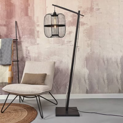 GOOD&MOJO Vloerlamp Hokkaido - Bamboe Zwart - 63x36x176cm - Bohemian - Staande lampen voor Woonkamer - Slaapkamer