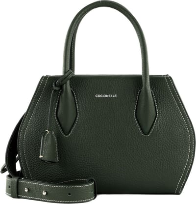 COCCINELLE Leren Schoudertas Handtas Lord Handbag Grained Leather Alga Donkergroen