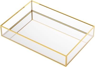 Elegante Vintage Opbergdoos voor Sieraden en Cosmetica met Gouden Spiegeltray voor de Slaapkamer en Make-up Tafeltje