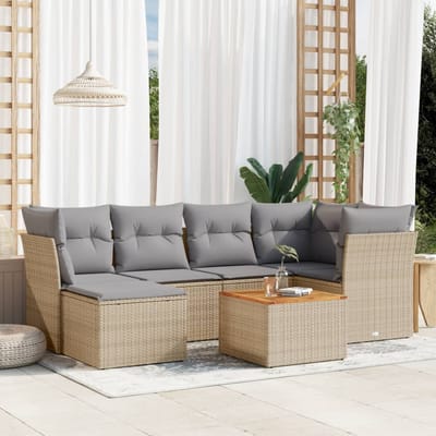 vidaXL - 7-delige - Loungeset - met - kussens - poly - rattan - beige