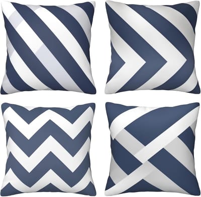 Kussenhoezen voor bank, 65 x 65 cm, set van 4, fluwelen kussenslopen met verborgen ritssluiting, blauw-grijze lijnen, vierkant, voor bank, woonkamer, slaapkamer en stoel, decoratief I7331