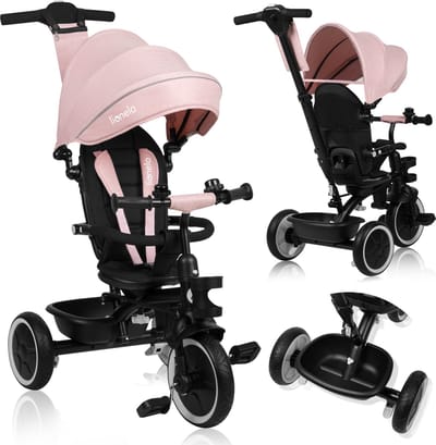 Lionelo Berry Driewieler 2in1 - tot 25kg - 360° draaibare stoel - Wandelwagen & fiets in één - PU wielen - Vrijloopwiel - Verstelbare duwstang - Zon- & regenkap - Groeit met het kind mee - Zonder gereedschap te monteren