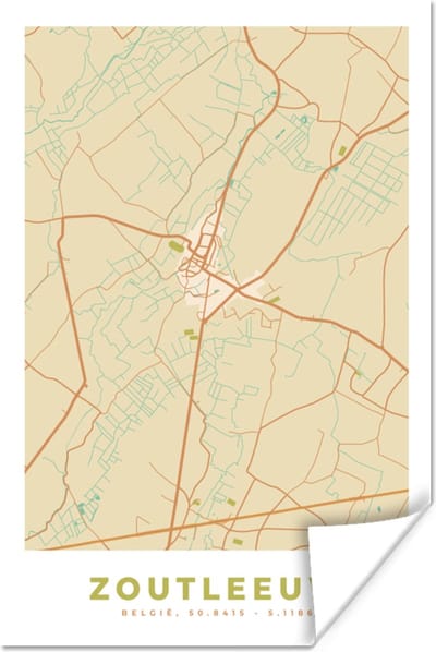 Poster Zoutleeuw - België - Stadskaart - Kaart - Plattegrond - 120x180 cm XXL