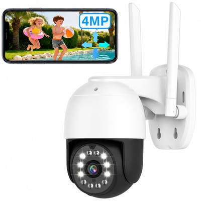 4MP Bewakingscamera voor Buiten, Kleuren/IR Nachtzicht, Compatibel met Google Home, Bewegingsdetectie, 2-weg Audio, Alarmmelding, Waterdicht IP65
