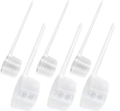 Dailygoods- Maatlepels 6 Stuks - Doseerlepels 5g/30ml - Maatcups - Maatlepels RVS - Scheplepel - Polypropeen Materiaal - Doseerlepel
