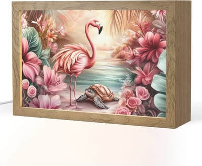 Nachtlampje 30x20 cm - Kinder lampje - Flamingo - Schildpad - Roze - Tafellamp kinderkamer - Slaapkamer lamp - Bedlamp kinderen - Kinderlampje stopcontact - Wandlamp babykamer - Nachtlampjes