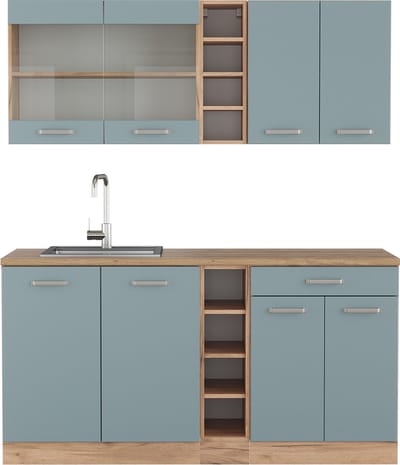 Vicco R-Line Eenpersoonskeuken – 160 cm, WB Eik Blauw-grijs/gouden eik