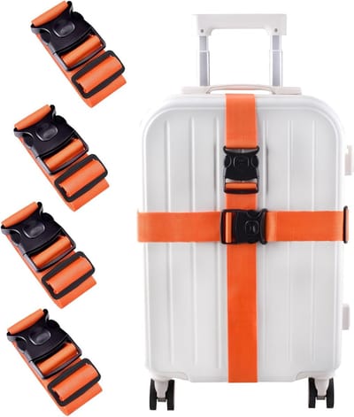 Verstelbare Kofferriem Set van 4, 200 cm, Veiligheidsriem voor Bagage, Reisaccessoire, Opvallend Design in Oranje