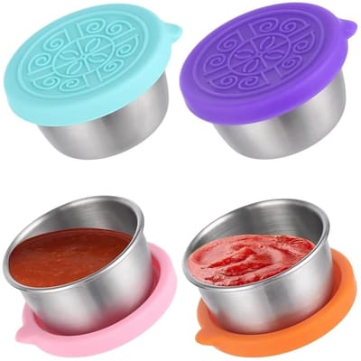 Snackbox voor Kinderen, Voedselcontainer in Roestvrij Staal, Herbruikbare Sauscontainer, 4 x 50 ml Lekvrij
