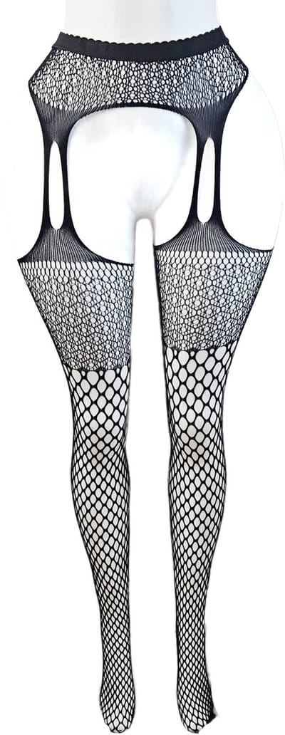 BamBella ® - Panty -Onesize - open kruis hoge kousen broek Dames - Onesize - sexy Erotische lingerie van kant zwart