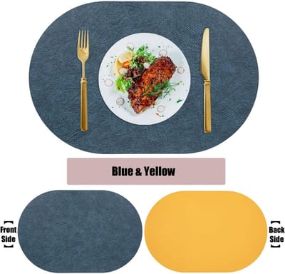 Eetkamer Placemats - Tafelonderleggers Set - Tafel Beschermen - Uniek Ovaal Vorm - 8 Stuks 30x45cm - Blauw Geel