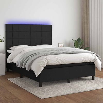 vidaXL - Boxspring - met - matras - en - LED - stof - zwart - 140x200 - cm